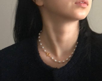 Freshwater Pearl Necklace, Hand Wired Pearl Necklace, Gold Filled Necklace, Baroque Pearl Necklace, Sailor's Clasp, Gift For Her, Gift Idea
