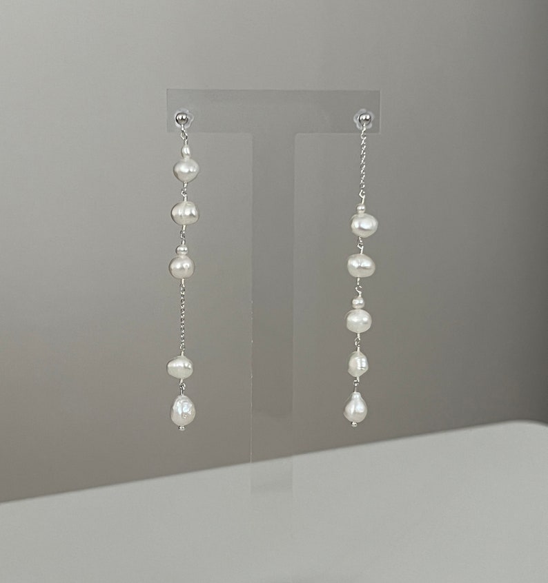 Unbalanced Freshwater Pearl Drop Earrings, Pearl Dangle Earrings, Bridal earrings, Pearl Earrings, Bridesmaid Gift, Gift Idea image 9