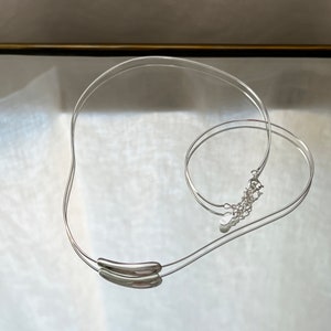 Op de afbeelding: Een zilveren ketting met een dubbele ketting en een eenvoudige staafhanger.