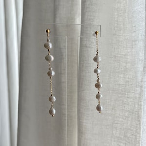 Unbalanced Freshwater Pearl Drop Earrings, Pearl Dangle Earrings, Bridal earrings, Pearl Earrings, Bridesmaid Gift, Gift Idea image 2