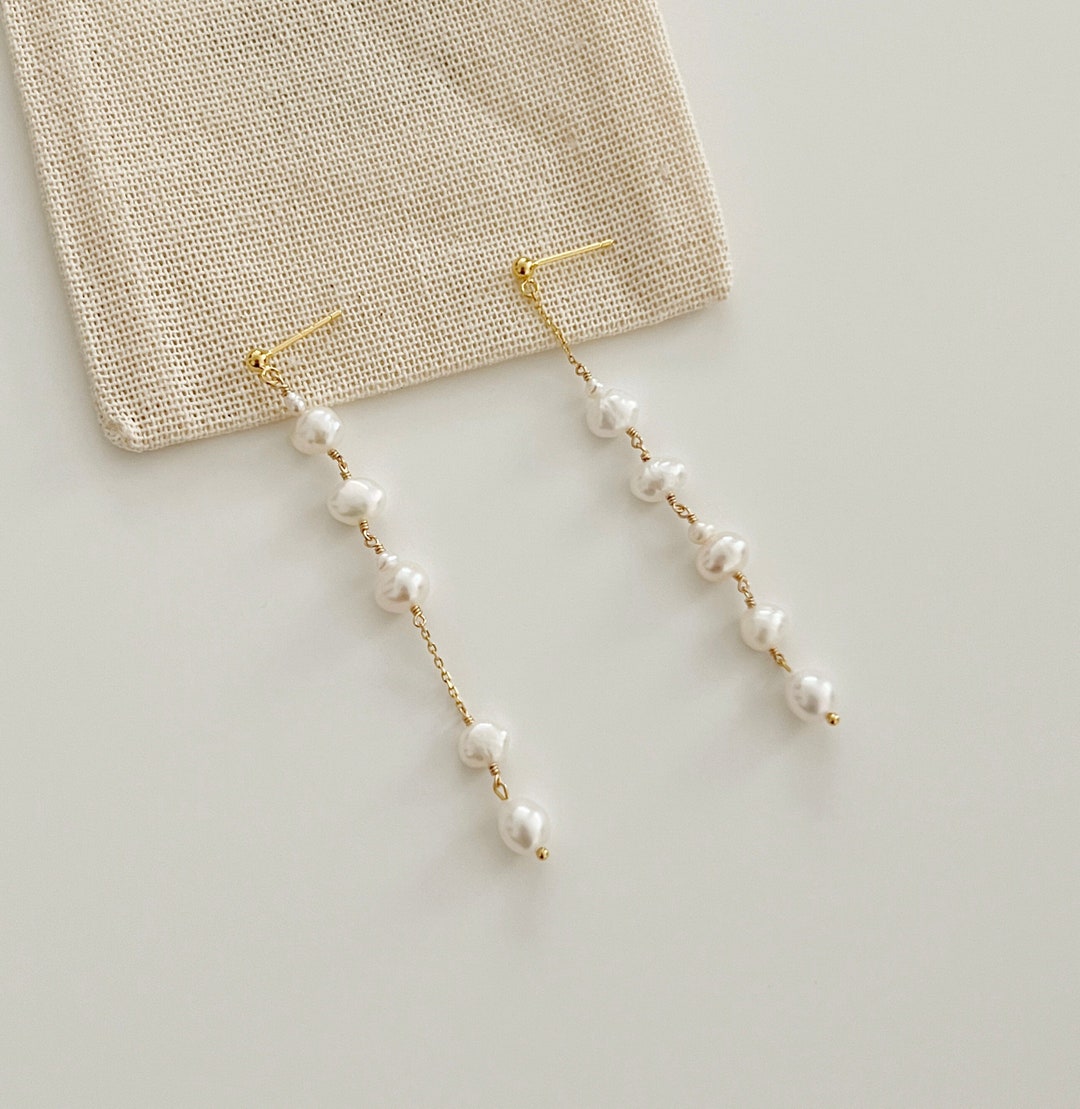 Unbalanced Freshwater Pearl Drop Earrings Pearl Dangle - Etsy