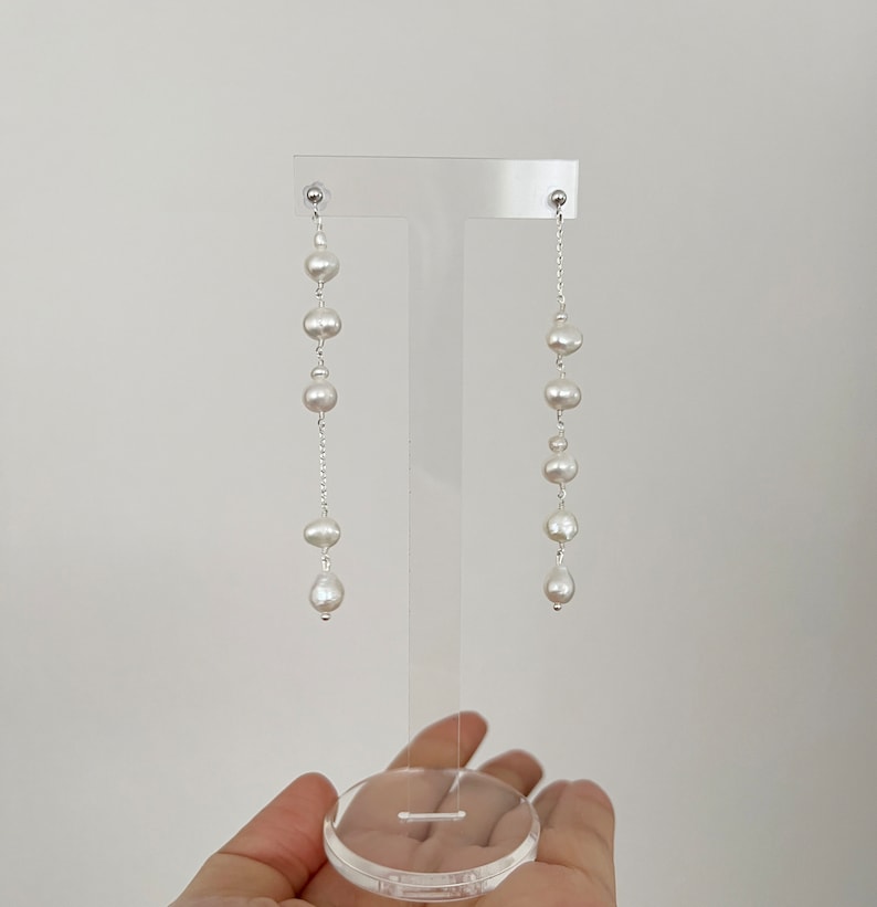 Unbalanced Freshwater Pearl Drop Earrings, Pearl Dangle Earrings, Bridal earrings, Pearl Earrings, Bridesmaid Gift, Gift Idea image 10