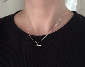 T-bar Pendant Necklace, 925 Sterling Silver Necklace, Minimal Necklace, Silver Charm Necklace, Gift Idea, Gift for her