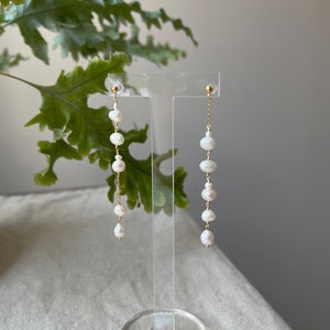 Unbalanced Freshwater Pearl Drop Earrings, Pearl Dangle Earrings, Bridal earrings, Pearl Earrings, Bridesmaid Gift, Gift Idea image 5