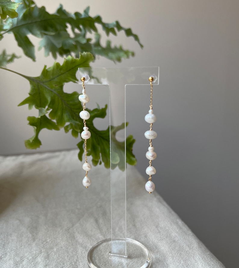 Unbalanced Freshwater Pearl Drop Earrings, Pearl Dangle Earrings, Bridal earrings, Pearl Earrings, Bridesmaid Gift, Gift Idea image 5