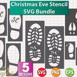 Szablon na Wigilię Bożego Narodzenia DIY SVG, Buty Świętego Mikołaja Svg, Szablon Elfa i Renifera Świętego Mikołaja do druku, Szablon na Wigilię Bożego Narodzenia DIY Png Dxf Eps Bundle
