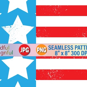 Seamless Stars Pattern &Seamless Stripes Pattern Bundle, Distressed Stars Digital Paper, Distressed Stripes Digital Pattern, USA Bundle