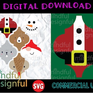 Arabesque Christmas Ornament SVG Bundle, Lantern Tile SVG, Arabesque Tile Svg, Tile Ornaments, Santa, Rudolph, Snowman, Woodland Friends