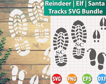 Santa Footprint Stencil SVG Bundle | Christmas Elf, Reindeer Tracks (Digital Files)