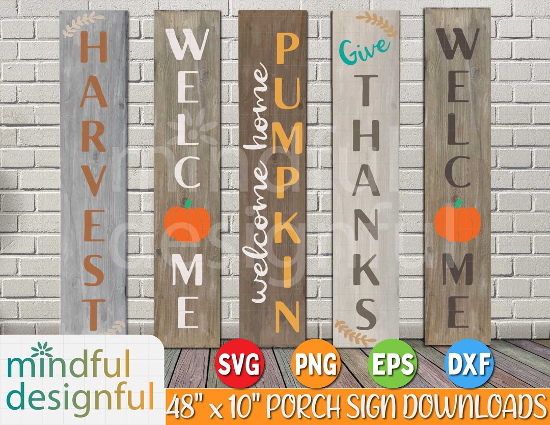 Autumn Porch Sign Svg Bundle | Fall Porch Svg | Fall Vertical Welcome ...