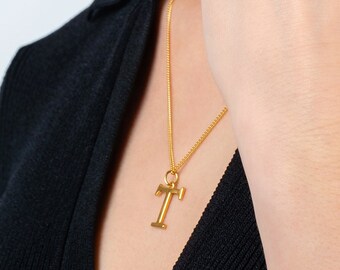 Initial Necklace in Yellow Gold Vermeil, Classic Curb Chain, Personalised Gift, Birthday gift for her