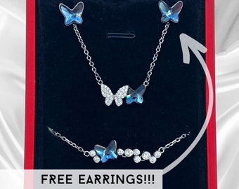 Austrian Crystal Butterfly Jewellery Set, Gift for Her, Sterling Silver, UK
