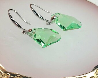 Light Green Crystal Earrings Made with Austrian Crystals Earrings for Daughter, Wife or Girlfriend Birthday Anniversary Gift