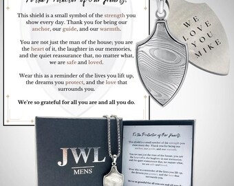 Mens Guardian Damascus Shield Necklace, Gift for Him, Gift for Husband, Dad