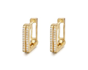 JWL Hoop Block Gold Vermeil or Sterling Silver Earrings for Daughter, Wife or Girlfriend Birthday Anniversary Gift