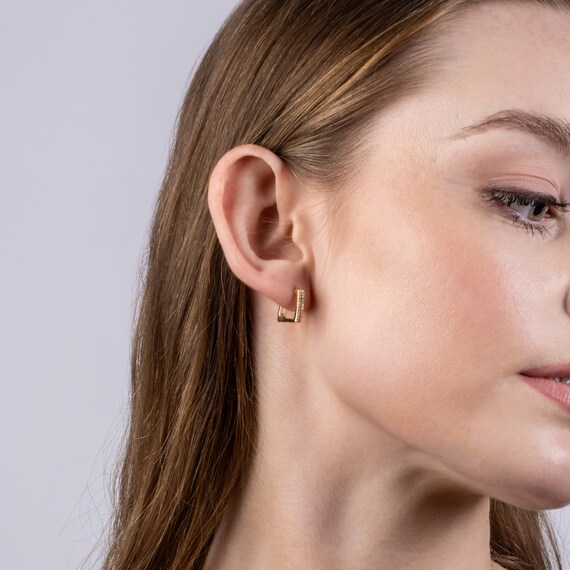 JWL Hoop Block Gold Vermeil or Sterling Silver Earrings for