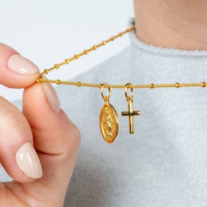 Milagro &#39;Miracle&#39; Necklace, Virgin Mary and the Cross on a Satellite Chain, Religious Gift, Faith Gift UK Business