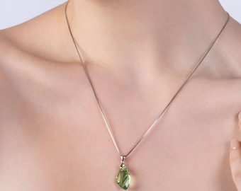 Green Teardrop Necklace with Austrian Crystals for Daughter, Wife or Girlfriend Birthday Anniversary Gift