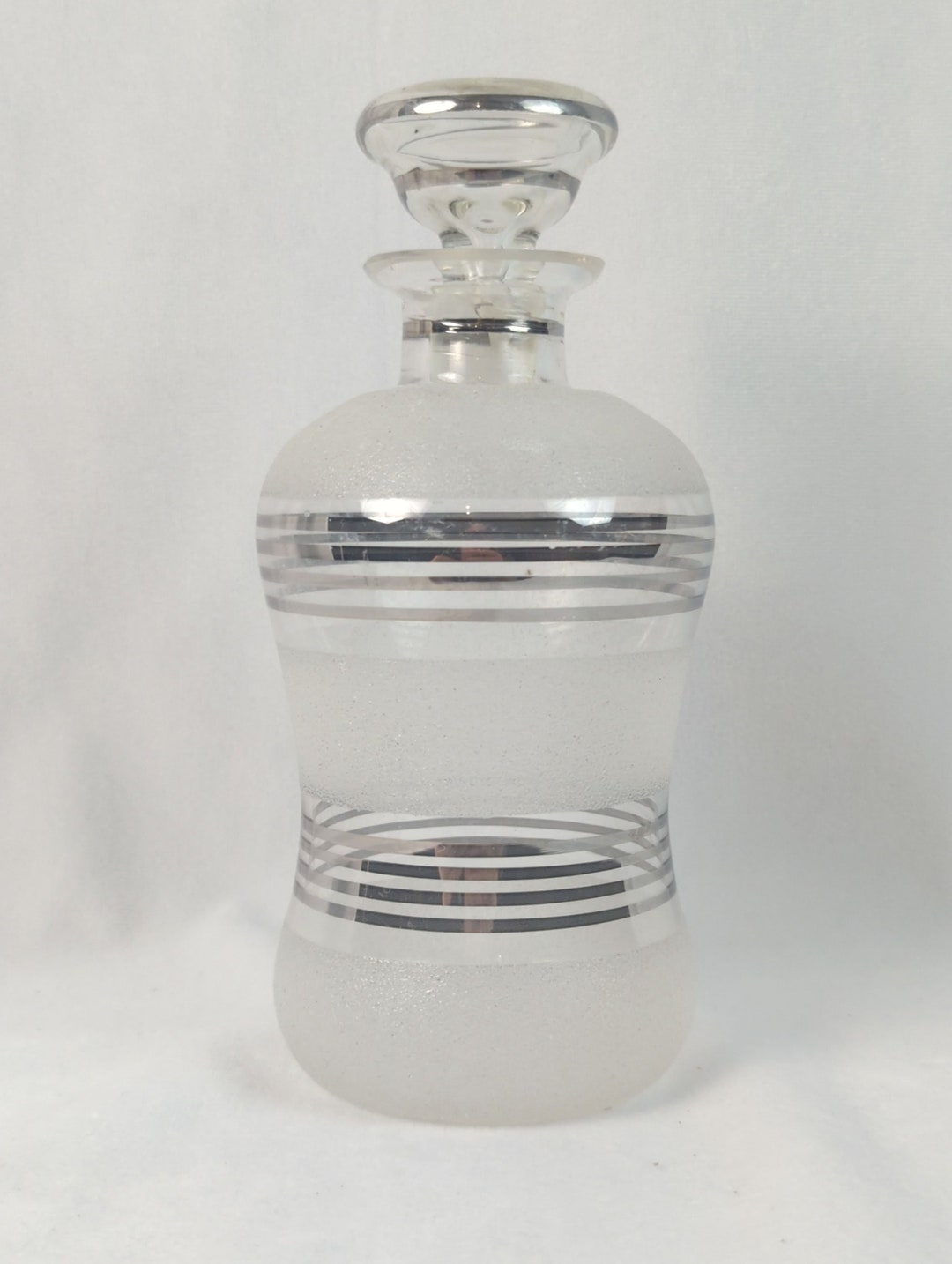 Vintage Hourglass Decanter 1970's White Frosted Glass With Etsy