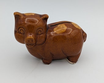 Vintage Bennington Style Piggy Bank Yellowware Ceramic