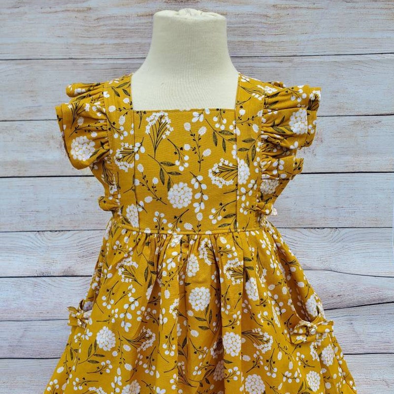 Mustard Color Short Sleeve Dress For Girls.