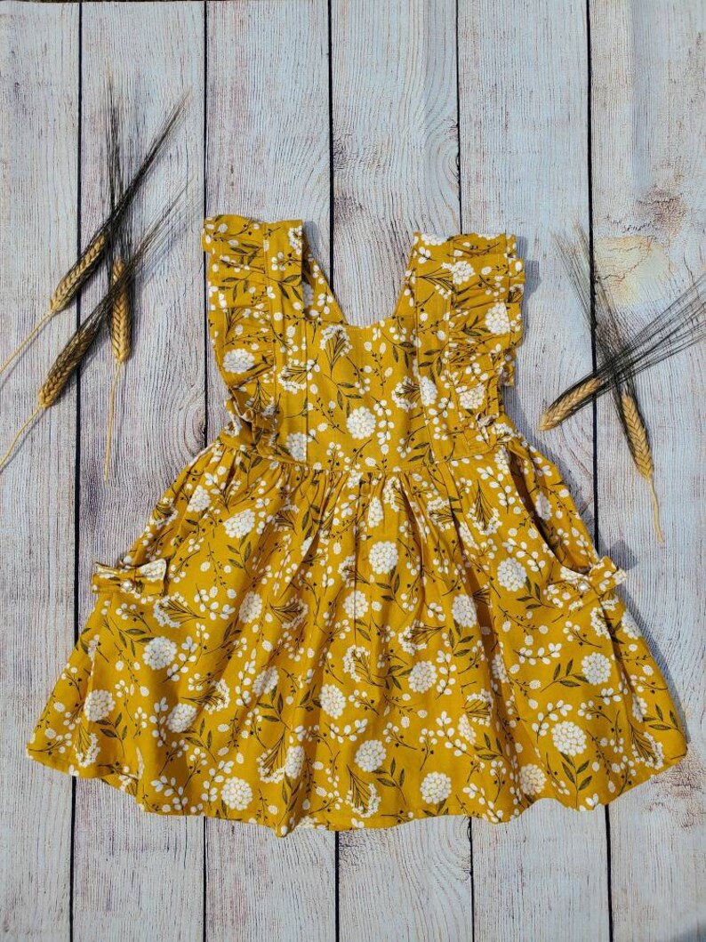 Little Girl Mustard Floral Dress Toddler Dress Birthday Etsy