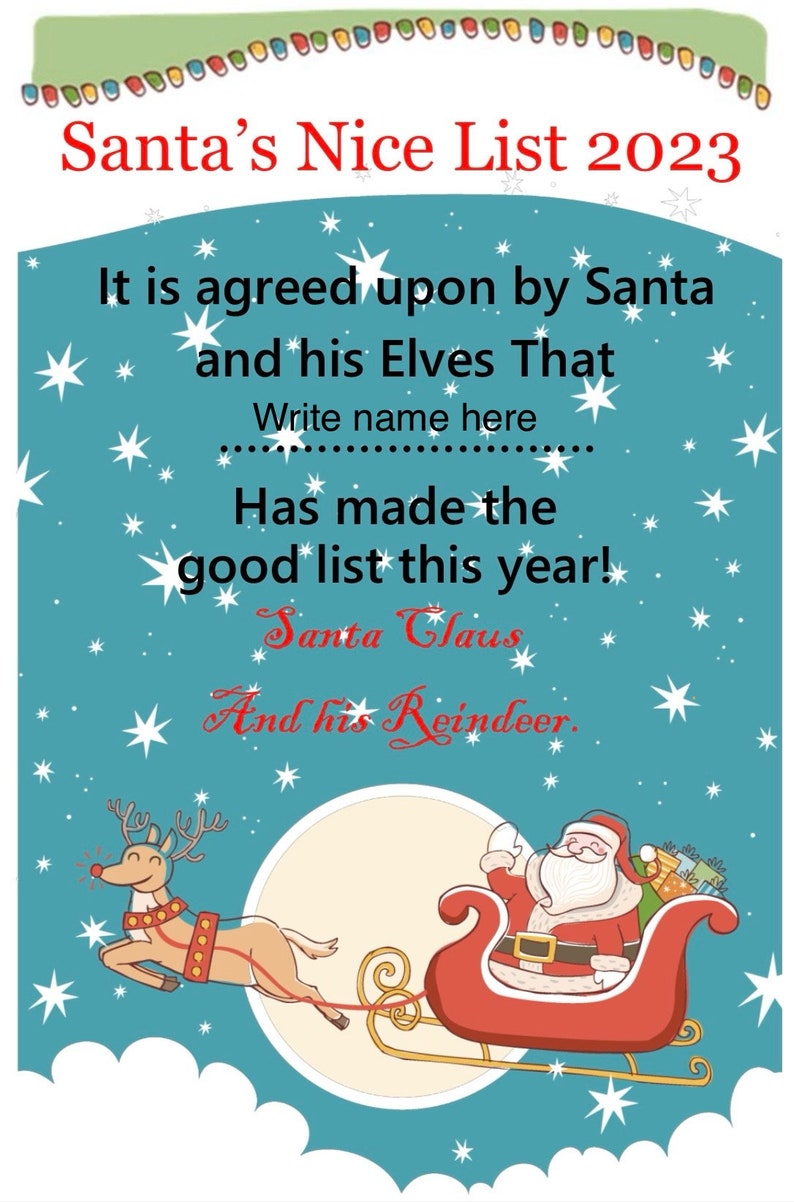 Santas Nice List Download for Print. Etsy