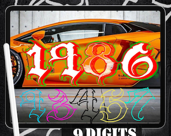 9 NUMBERS Chicano & Tag Tattoo Style Brushes for Procreate, Graffiti, Tattoo, Lettering and Typography for iPad