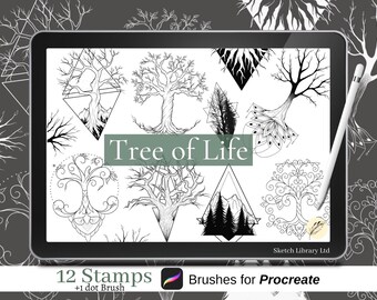 12 Trees procreate stamps, Tattoo stamps Brushes, ipad, tattoo stencil, brushset, commercial licence