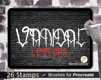 26 Vandal Letters Brushes for Procreate, graffiti, tattoo, calligraphy, typography for Ipad 1 Ipad Pro