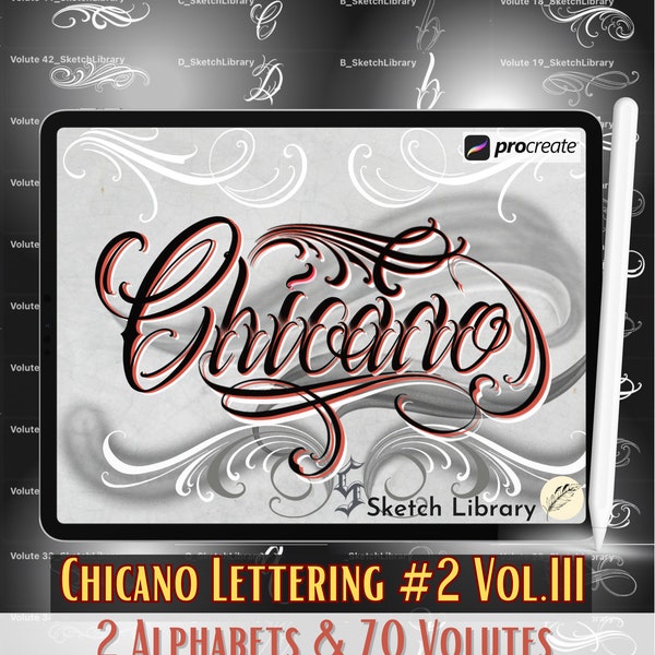 Chicano Tattoo lettering #2 vol. 3 brushset for procreate, on Ipadpro & Ipad, calligraphy, font, tattoo stamps, graffiti