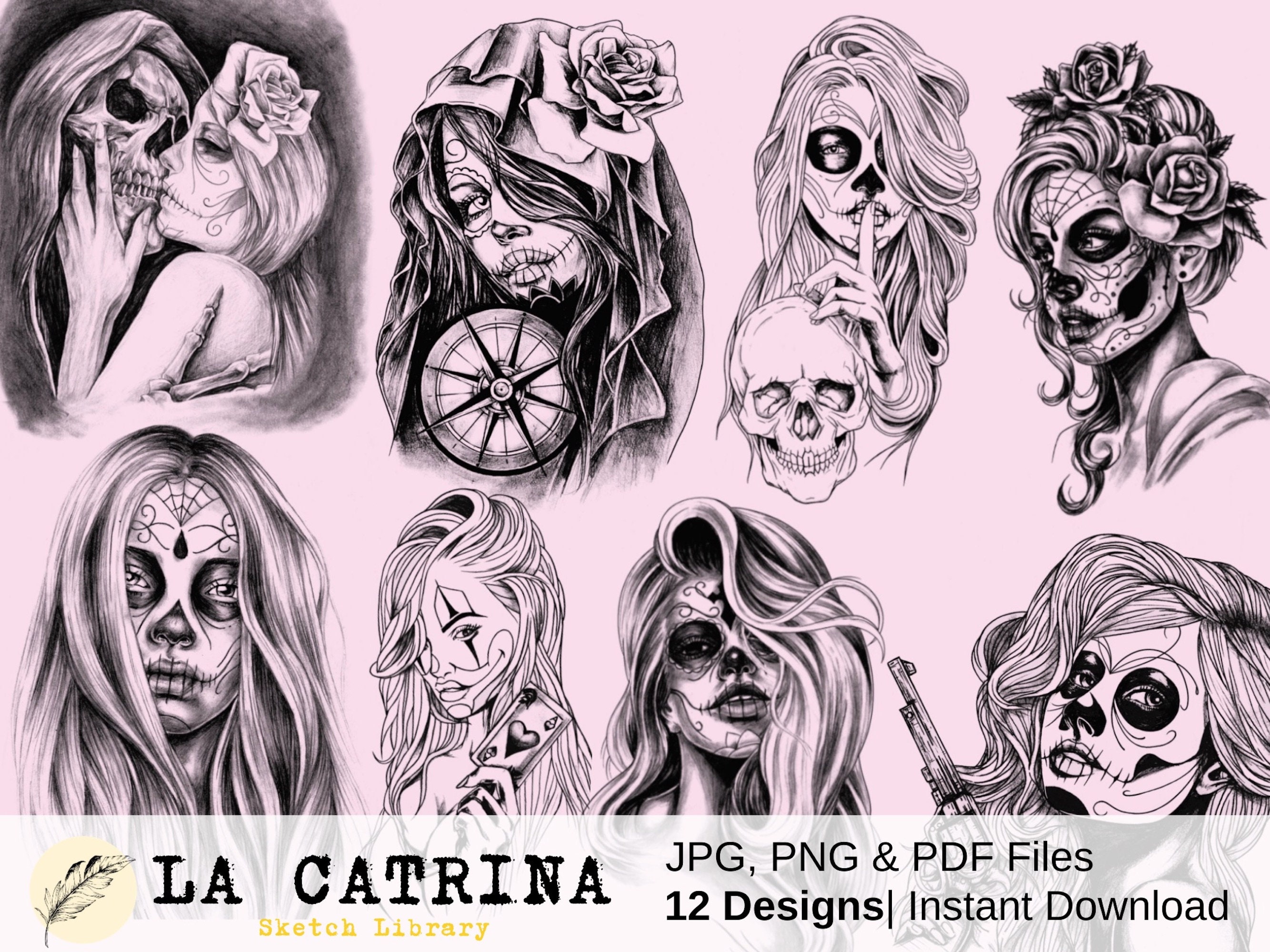 12 La Catrina TATTOO DESIGN // Sellos digitales libro para - Etsy México