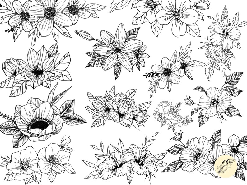 43 Procreate Brushes, Tattoo Flower Procreate Brushes, Botanical ...