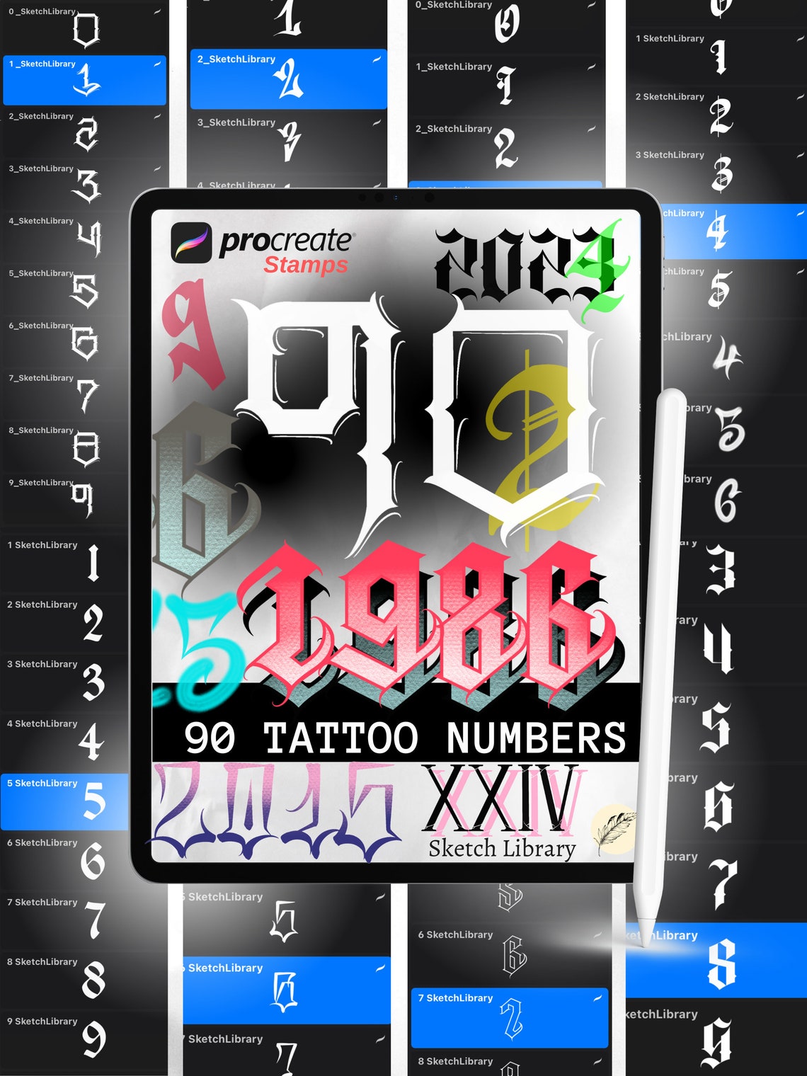 Patchwork Numbers 90 90 NUMBERS Chicano & Graffiti Style Brushes for Procreate, Tattoo ...