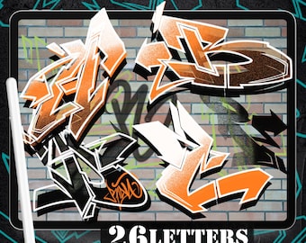 26 Supra Letters for Graffiti Brush for Procreate, Graffiti Style Alphabet, Outline and Filled Version, with Licensed