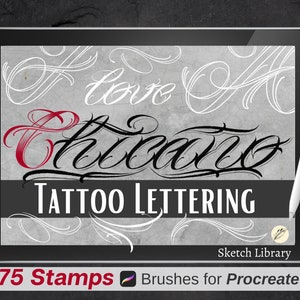 52 letras de tatuajes chicanos, 2 alfabetos: mayúsculas, minúsculas, remolinos y pinceles de cuadrícula para procrear, Ipad y IPad Pro
