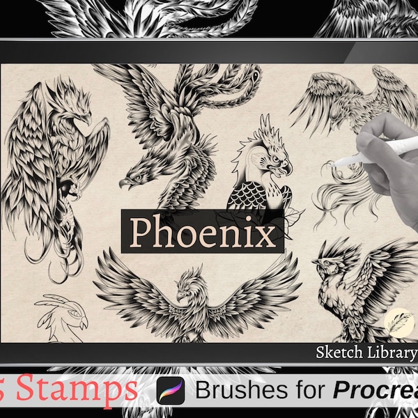 15 Phoenix Tattoo Stempel // Pinsel für Fortpflanzung, Umrisszeichnung für Tattoo Schablone