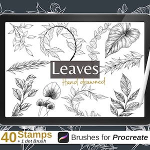 ¡Sellos de hojas para procrear! 40 pinceles, sellos para tatuajes, ipad, libro para colorear, uso comercial, sello procreate