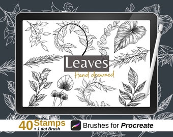 Leaves stamps to procreate ! 40 Brushes, tattoo stamps, ipad, coloring book, commercial use, procreate stamp
