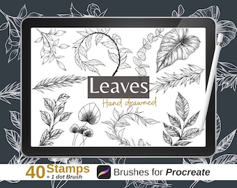 Leaves stamps to procreate ! 40 Brushes, tattoo stamps, ipad, coloring book, commercial use, procreate stamp