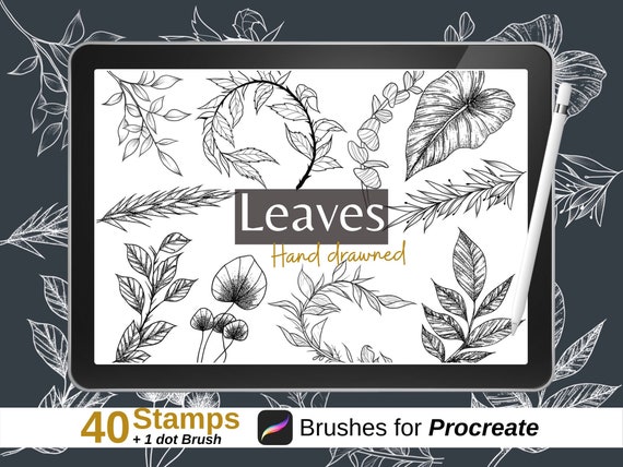 Leaves stamps to procreate ! 40 Brushes, tattoo stamps, ipad, coloring book, commercial use, procreate stamp