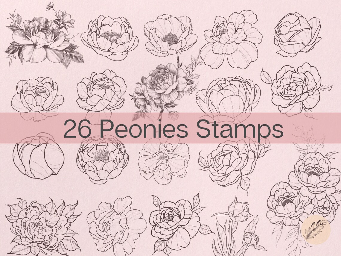 60 Procreate Brushes - Peony & Weapons Tattoo Set - Procreate Stamp ...