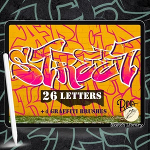 26 letras callejeras para procreate, en iPad y iPad Pro, etiquetas, graffiti, arte callejero, tatuajes, sellos,
