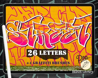 26 Street Letters for procreate, on Ipad & Ipad pro, tag, graffiti, street art, tattoo,  stamps,