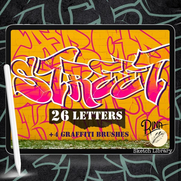 26 Street Letters for procreate, on Ipad & Ipad pro, tag, graffiti, street art, tattoo,  stamps,