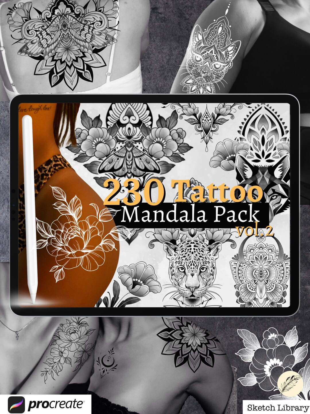 230 Mandala Brushses for Procreate Vol.2 // Tattoo Stamps, Mandala ...