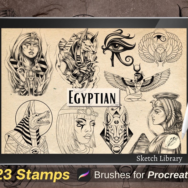 23 Egyptian Mythology -  Brushes for Procreate, pyramid, egyptian mythpology, Annubis, Cleopatra, Orus, Pharaoh