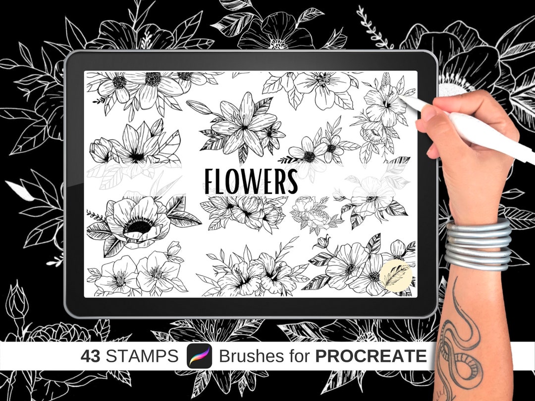 43 Procreate Brushes, Tattoo Flower Procreate Brushes, Botanical ...