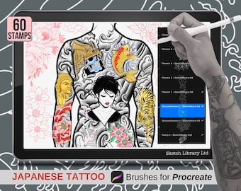 Japanese Tattoo Creator // Brushset for Procreate, Japanese tattoo flash stamp,  procreate stamp, professional tattoo stencil