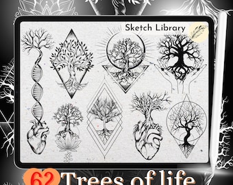 62 Trees of Life vol.2 ,brushes for procreate, for Ipad and Ipad pro, Tattoo stamps, outline version, stencil, mandala, license,
